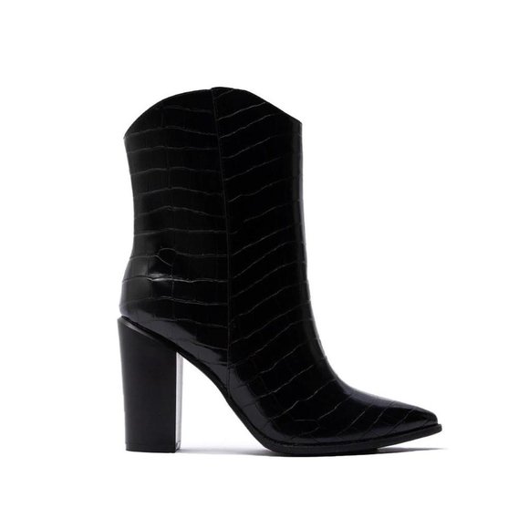 ⚡FINAL SALE! Black Crocodile Vegan Leather Cowboy Boots - Picture 1 of 6